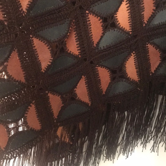 One of a kind crochet and leather poncho - Picture 2 of 5